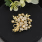 Aliang Women Gold Tone Floral Bouquet Brooch with Clear Rhinestone Textured Leaf and Bow Details