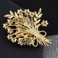 Aliang Women Gold Tone Floral Bouquet Brooch with Clear Rhinestone Textured Leaf and Bow Details