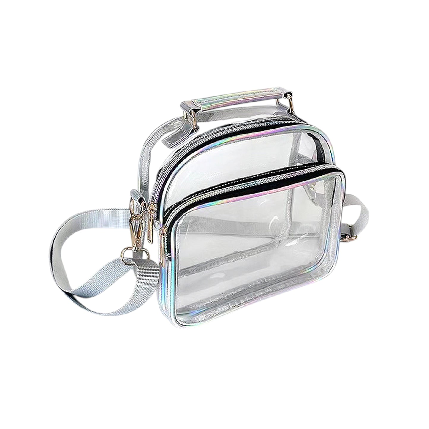 Anna-Kaci Trendy Clear Transparent Women's Shoulder Bag with Iridescent Trim