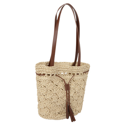 Anna-Kaci Women's Rustic Straw Shoulder Bag with Leather Accents