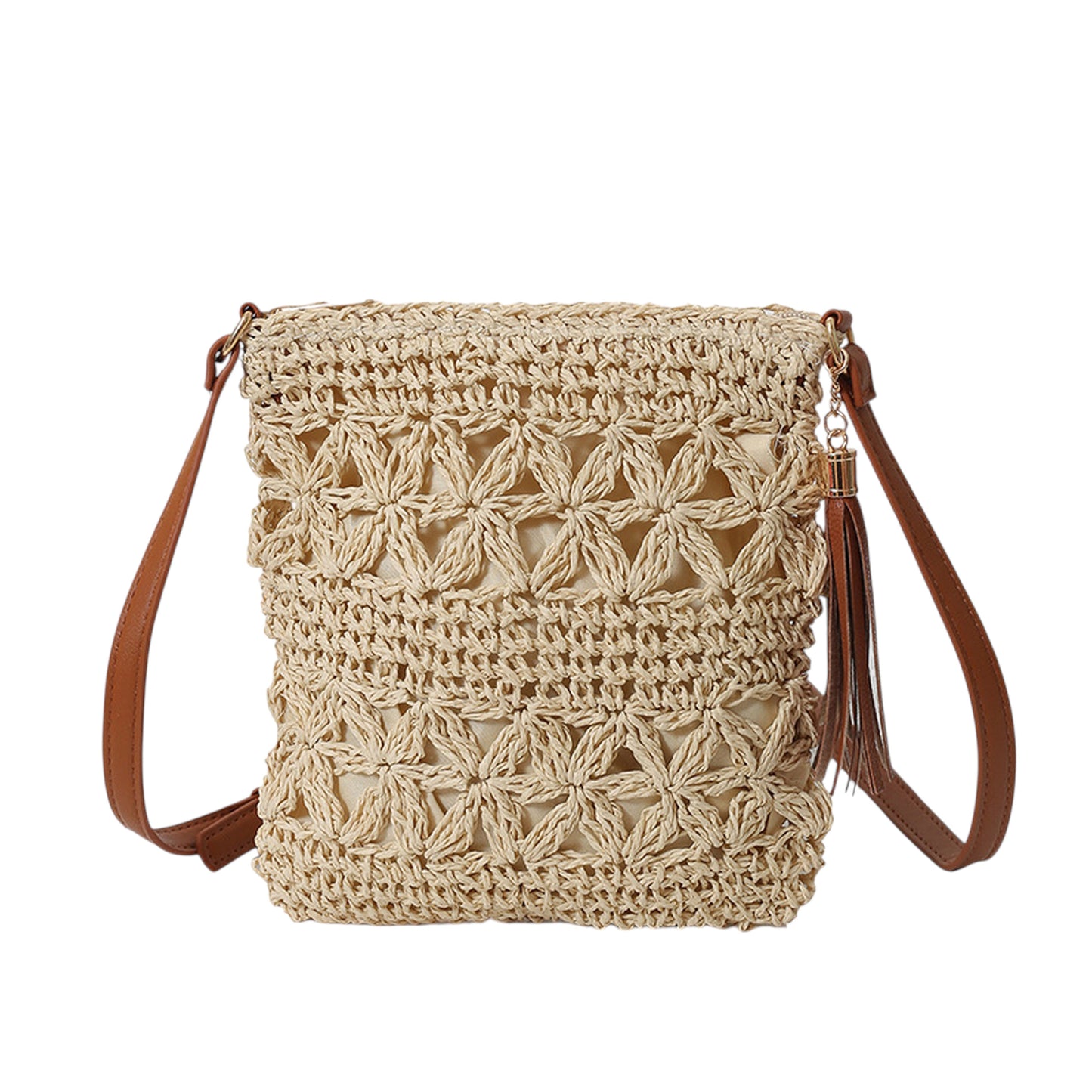 Anna-Kaci Women's Bohemian Crochet Shoulder Bag with Leather Straps