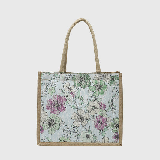 Anna-Kaci Women's Floral Linen-Polyester Tote Bag-Lightweight Floral Print Shopping Bag