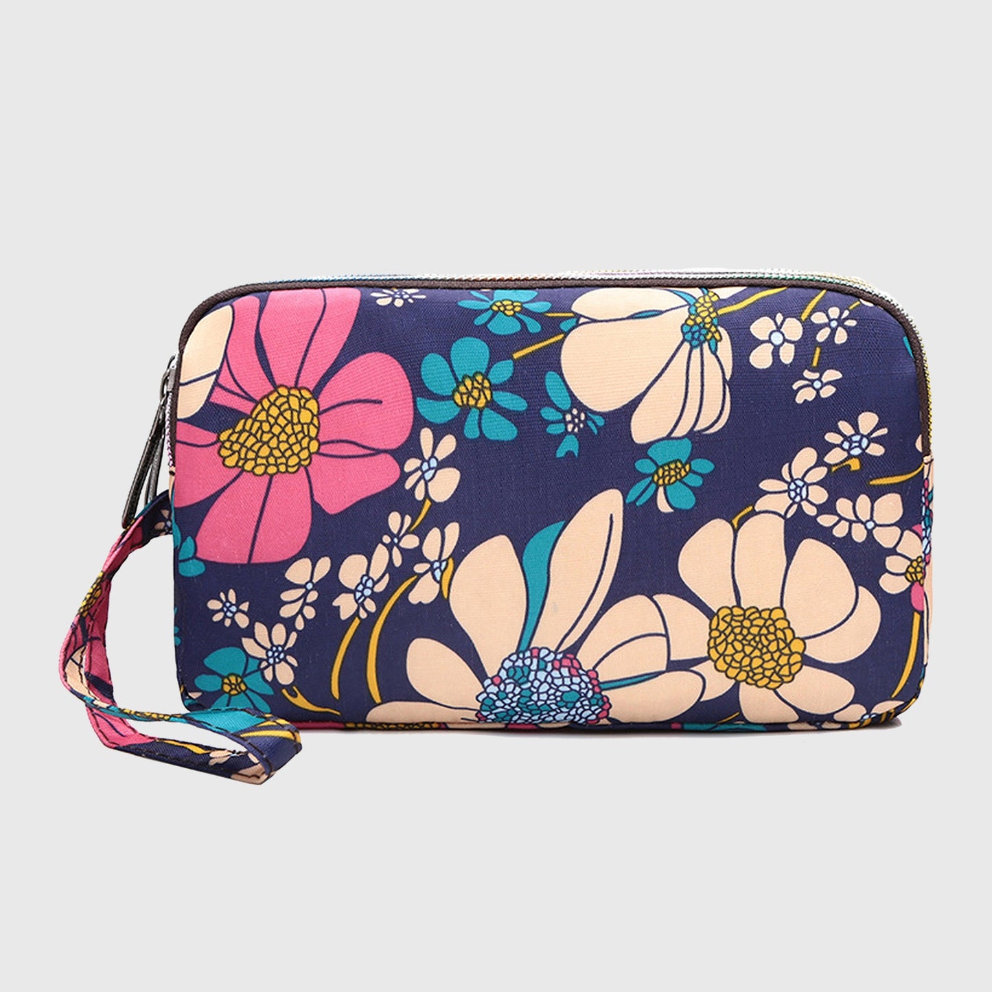 Anna-Kaci Women¡¯s Floral Print Multi-Zip Nylon Wristlet Handbag
