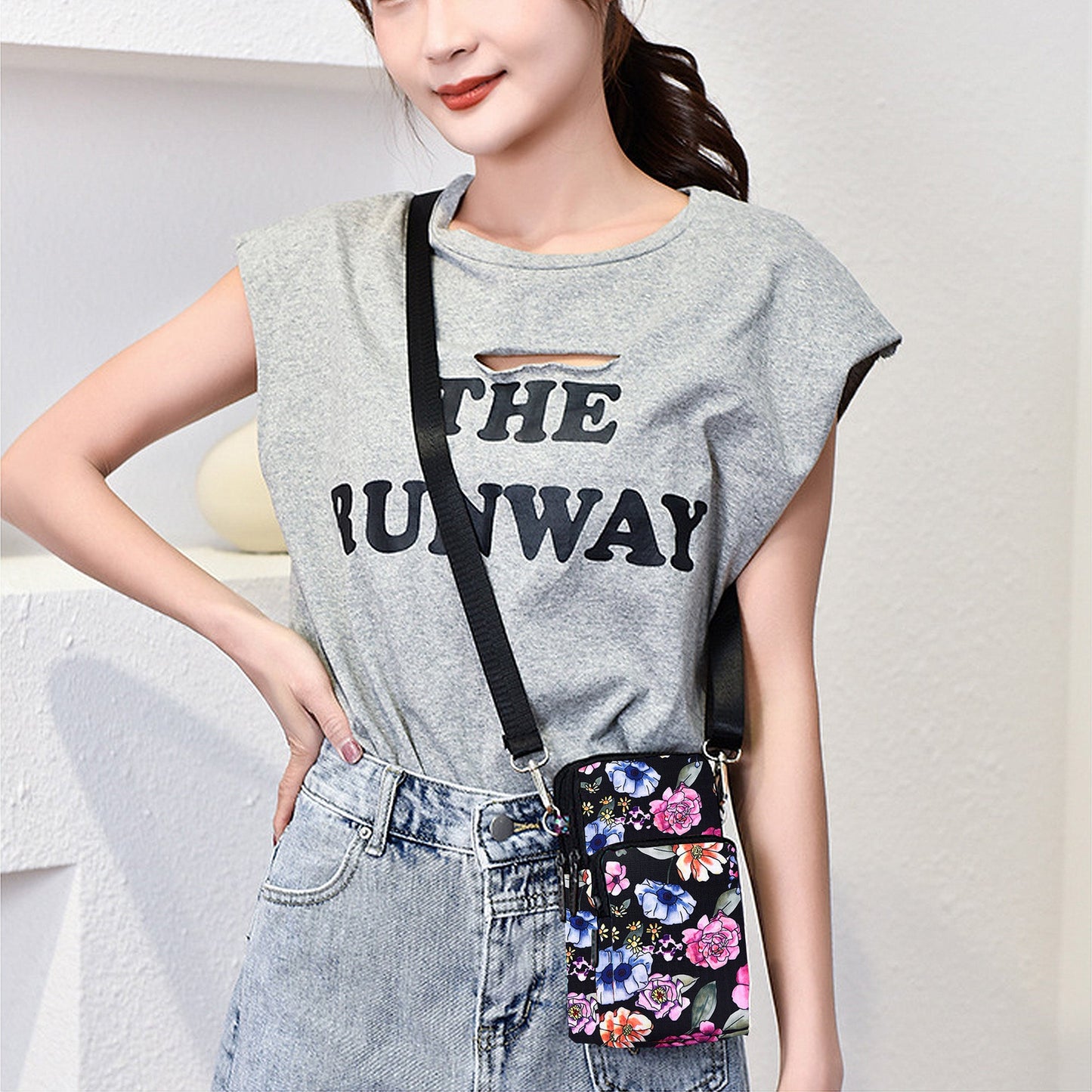 Anna-Kaci Women's Floral Oxford Cloth Crossbody Bag-Lightweight Compact Shoulder Purse