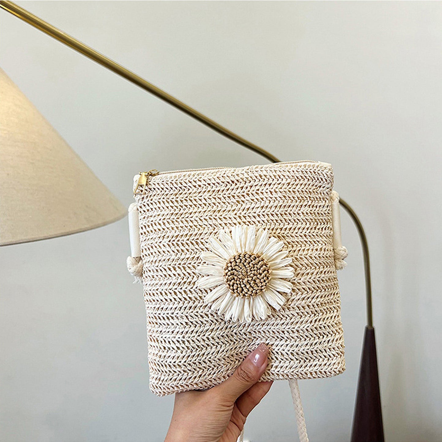 Anna-Kaci Women¡¯s Straw Woven Crossbody Bag with Sunflower Accent