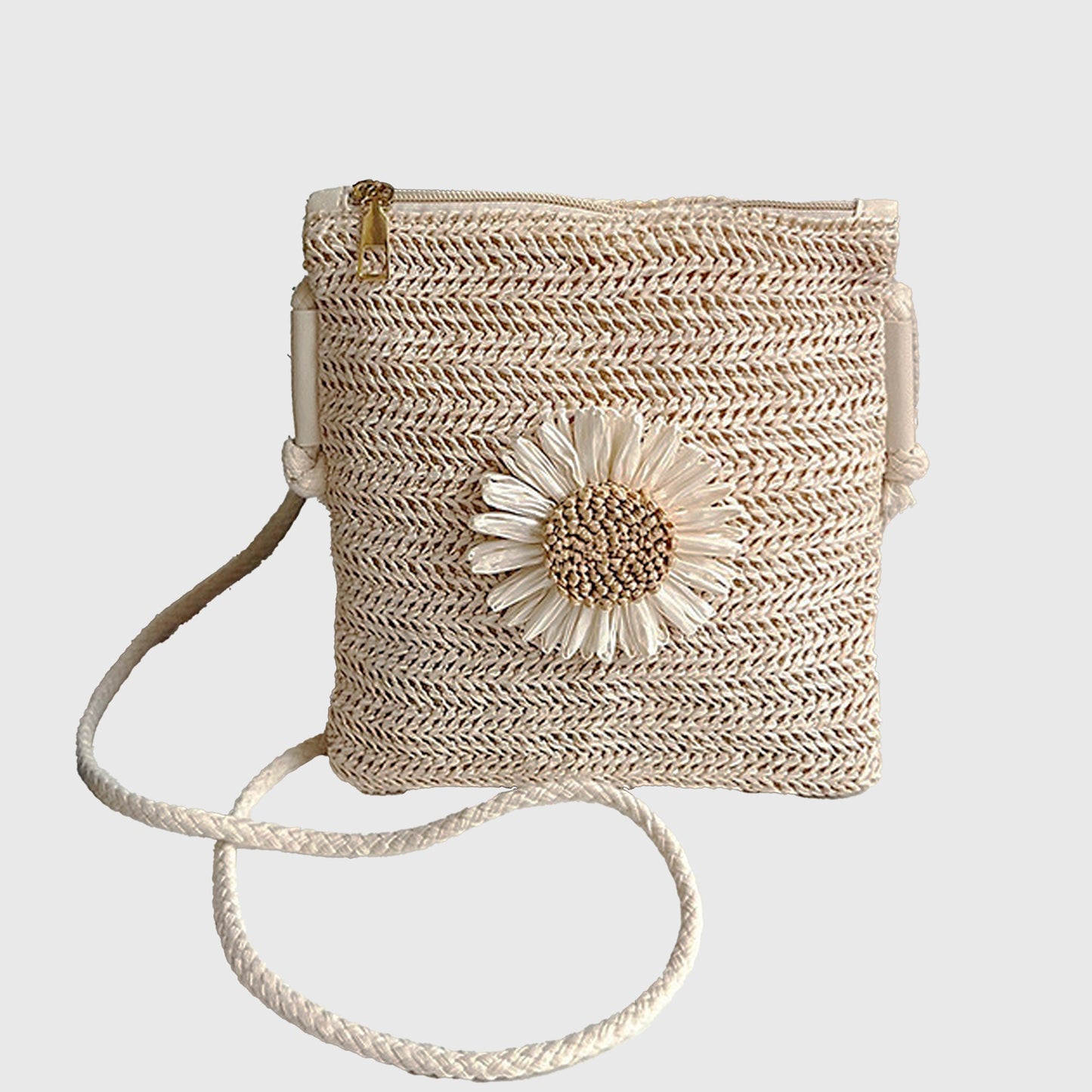 Anna-Kaci Women¡¯s Straw Woven Crossbody Bag with Sunflower Accent
