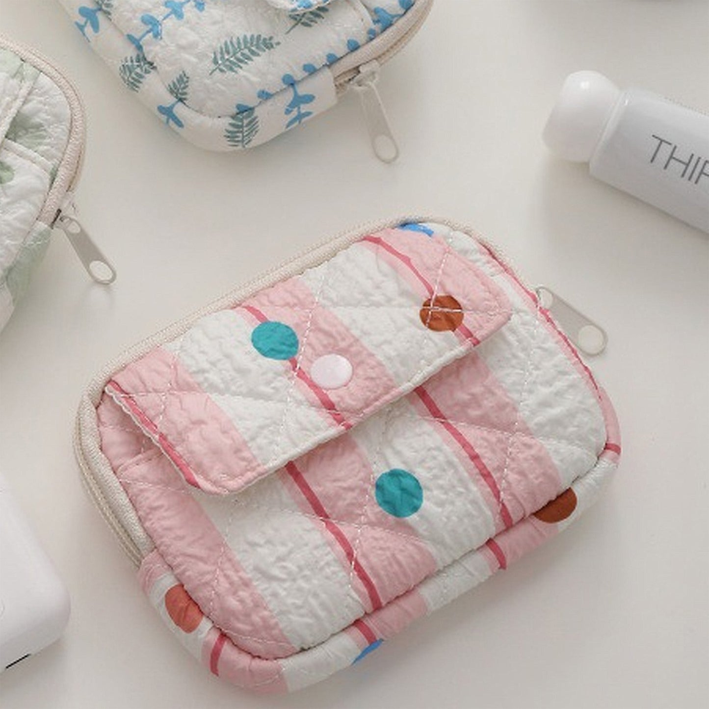 Anna-Kaci Women's Quilted Floral Coin Purse-Small Cosmetic Bag with Zipper and Snap Pocket