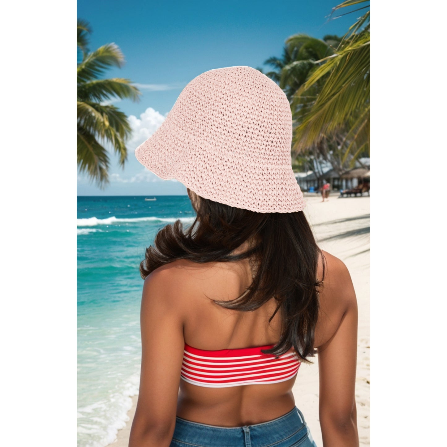 Crochet Raffia Bucket Hat Lightweight Foldable Wide Brim Sun Hat for Stylish Summer Protection