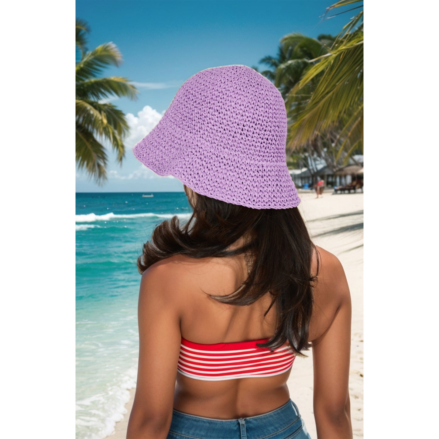 Crochet Raffia Bucket Hat Lightweight Foldable Wide Brim Sun Hat for Stylish Summer Protection