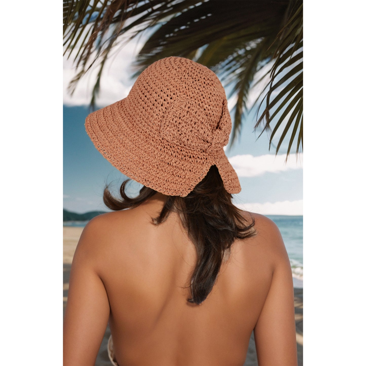 Crochet Raffia Sun Hat with Wide Brim and Bow Detail Foldable Summer Beach Hat for Stylish Sun Protection