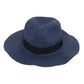 Wide Brim Straw Fedora Sun Hat with Black Band Lightweight Packable Summer Panama Hat for UV Protection