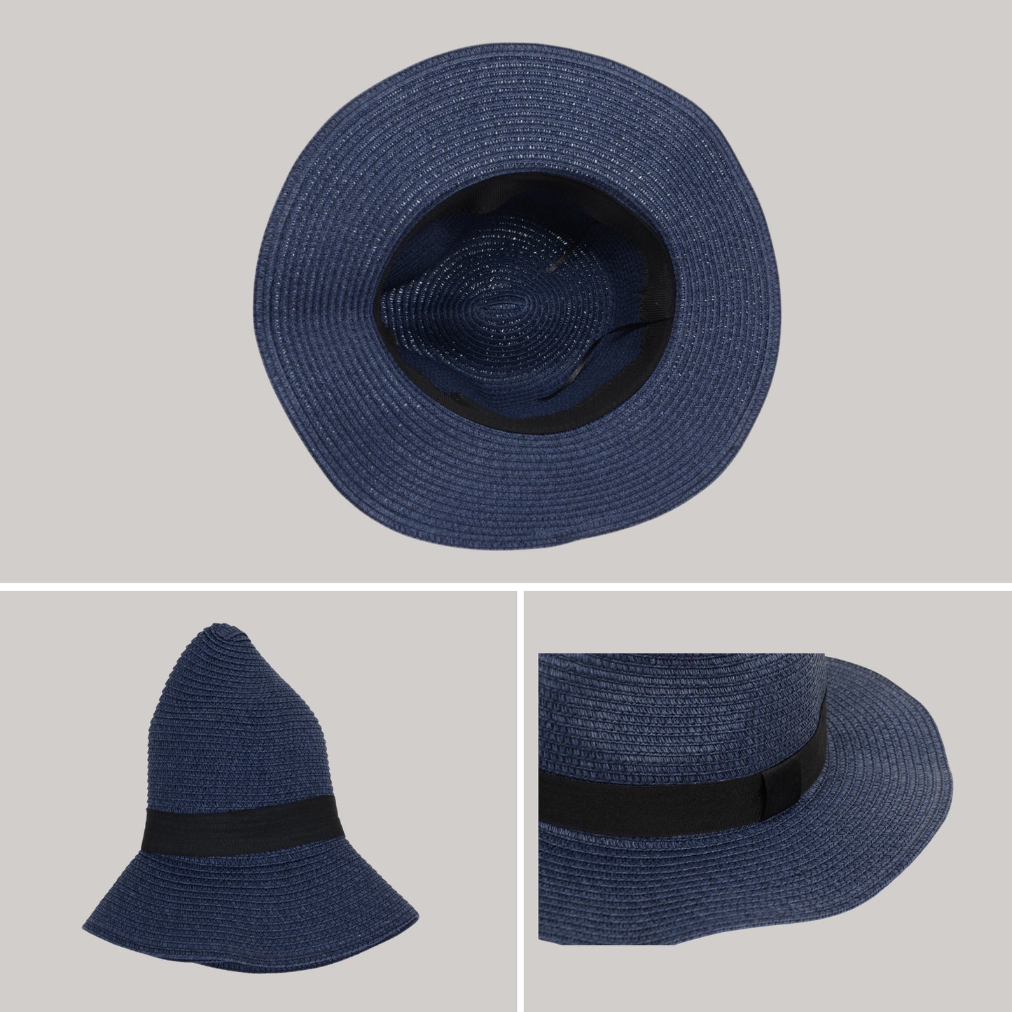 Wide Brim Straw Fedora Sun Hat with Black Band Lightweight Packable Summer Panama Hat for UV Protection