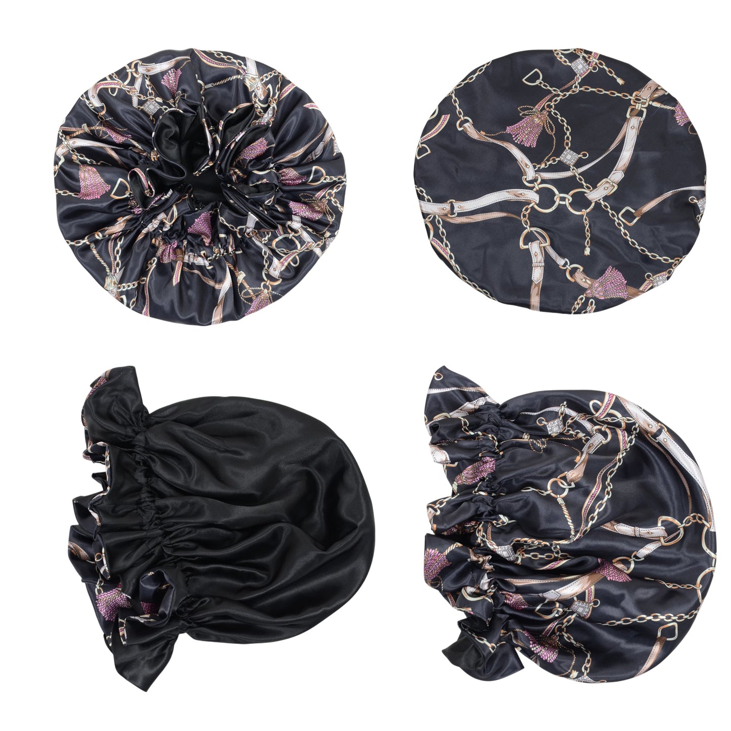 Anna-Kaci Satin Lined Print Bonnet Large Ruffled Edge Adjustable Sleep Cap for Natural Hair Protection
