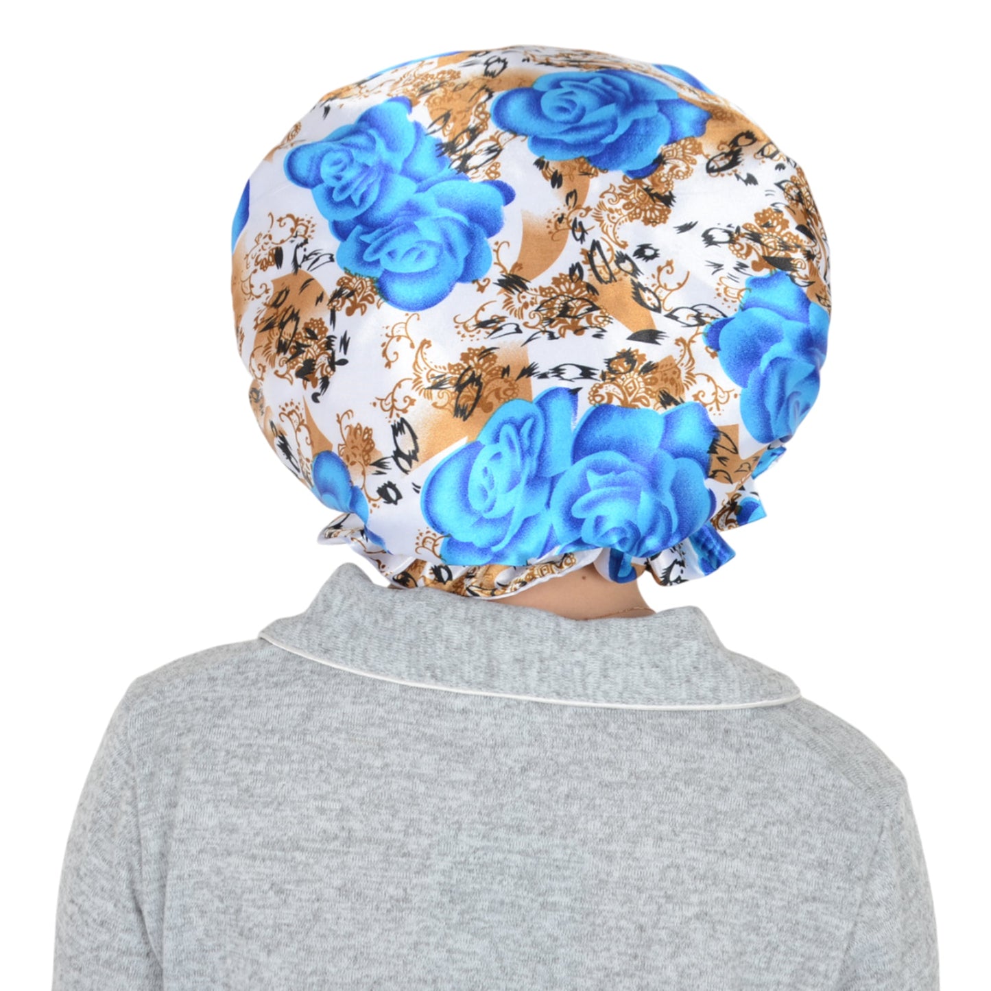 Anna-Kaci Satin Lined Print Bonnet Large Ruffled Edge Adjustable Sleep Cap for Natural Hair Protection