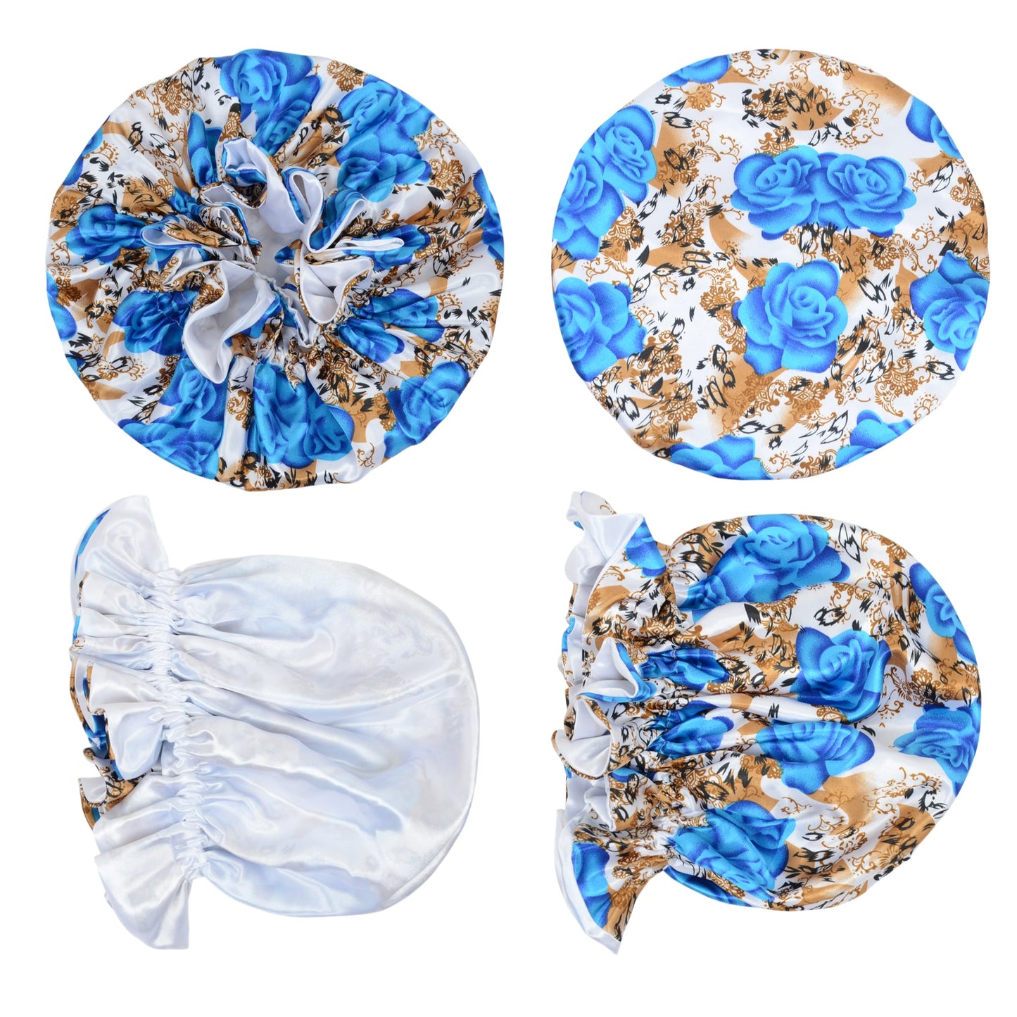 Anna-Kaci Satin Lined Print Bonnet Large Ruffled Edge Adjustable Sleep Cap for Natural Hair Protection