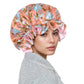Anna-Kaci Satin Lined Print Bonnet Large Ruffled Edge Adjustable Sleep Cap for Natural Hair Protection