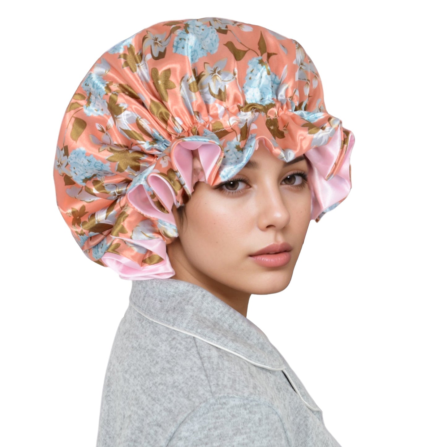 Anna-Kaci Satin Lined Print Bonnet Large Ruffled Edge Adjustable Sleep Cap for Natural Hair Protection