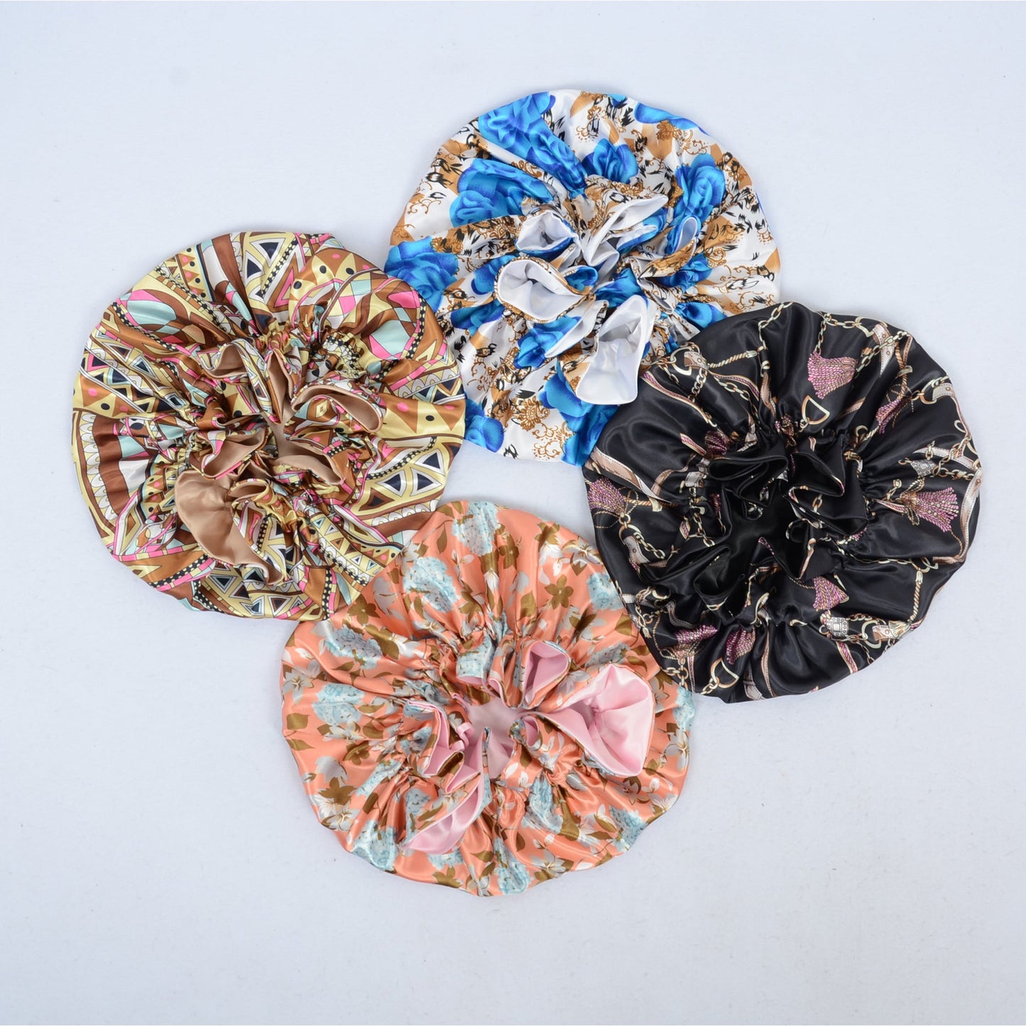 Anna-Kaci Satin Lined Print Bonnet Large Ruffled Edge Adjustable Sleep Cap for Natural Hair Protection