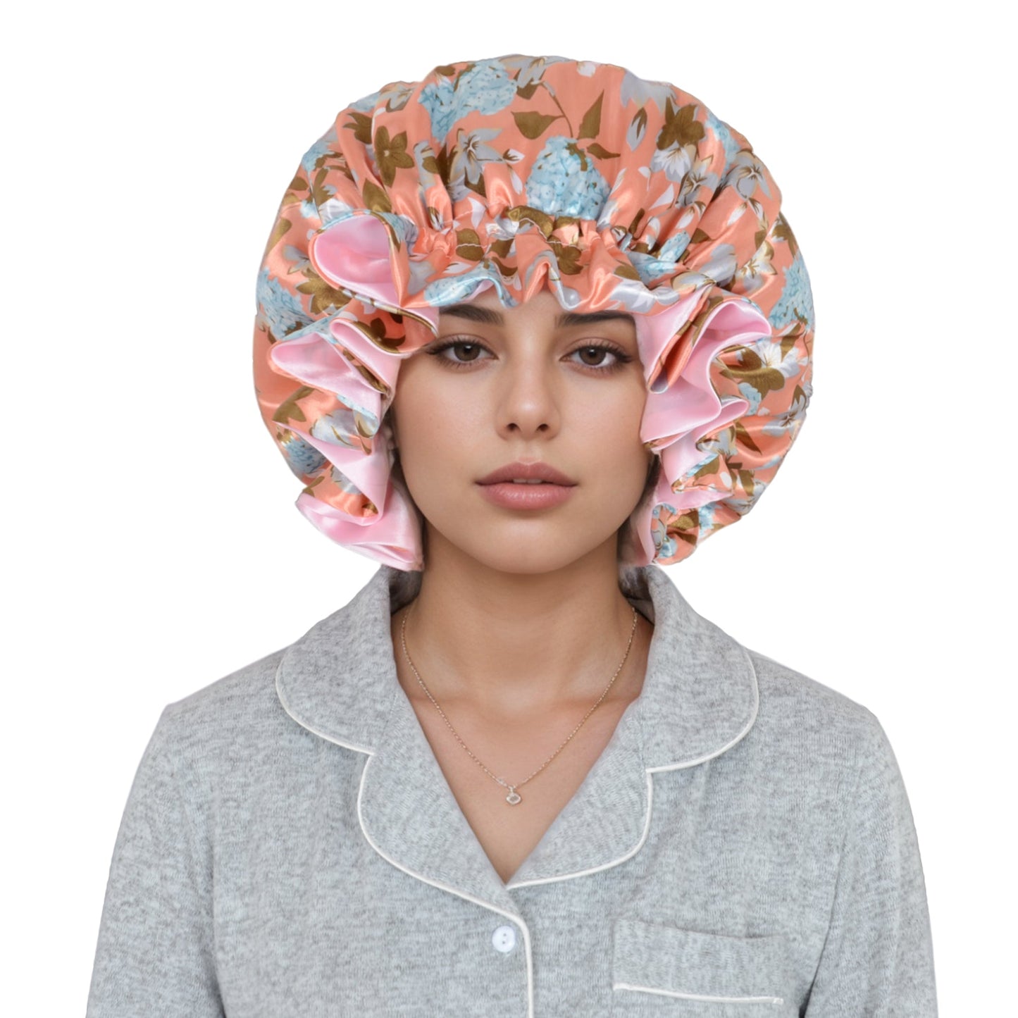 Anna-Kaci Satin Lined Print Bonnet Large Ruffled Edge Adjustable Sleep Cap for Natural Hair Protection