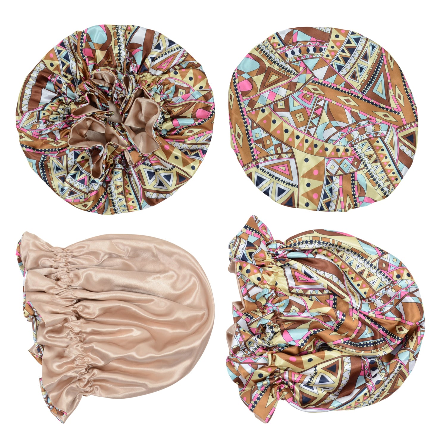 Anna-Kaci Satin Lined Print Bonnet Large Ruffled Edge Adjustable Sleep Cap for Natural Hair Protection