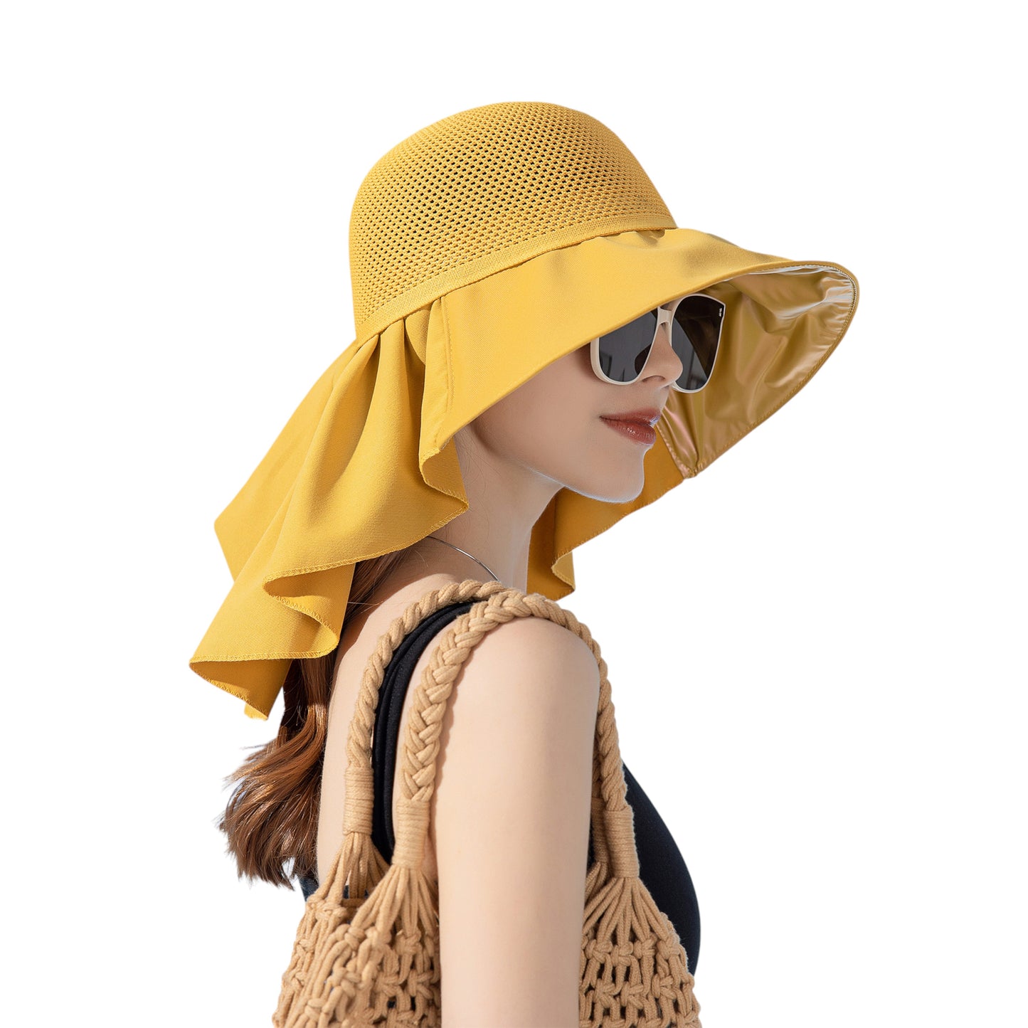 Anna-Kaci Womens Mesh Panel Wide Brim Sun Hat with Back Flap UV Protection and Tie Detail for Outdoor Activities