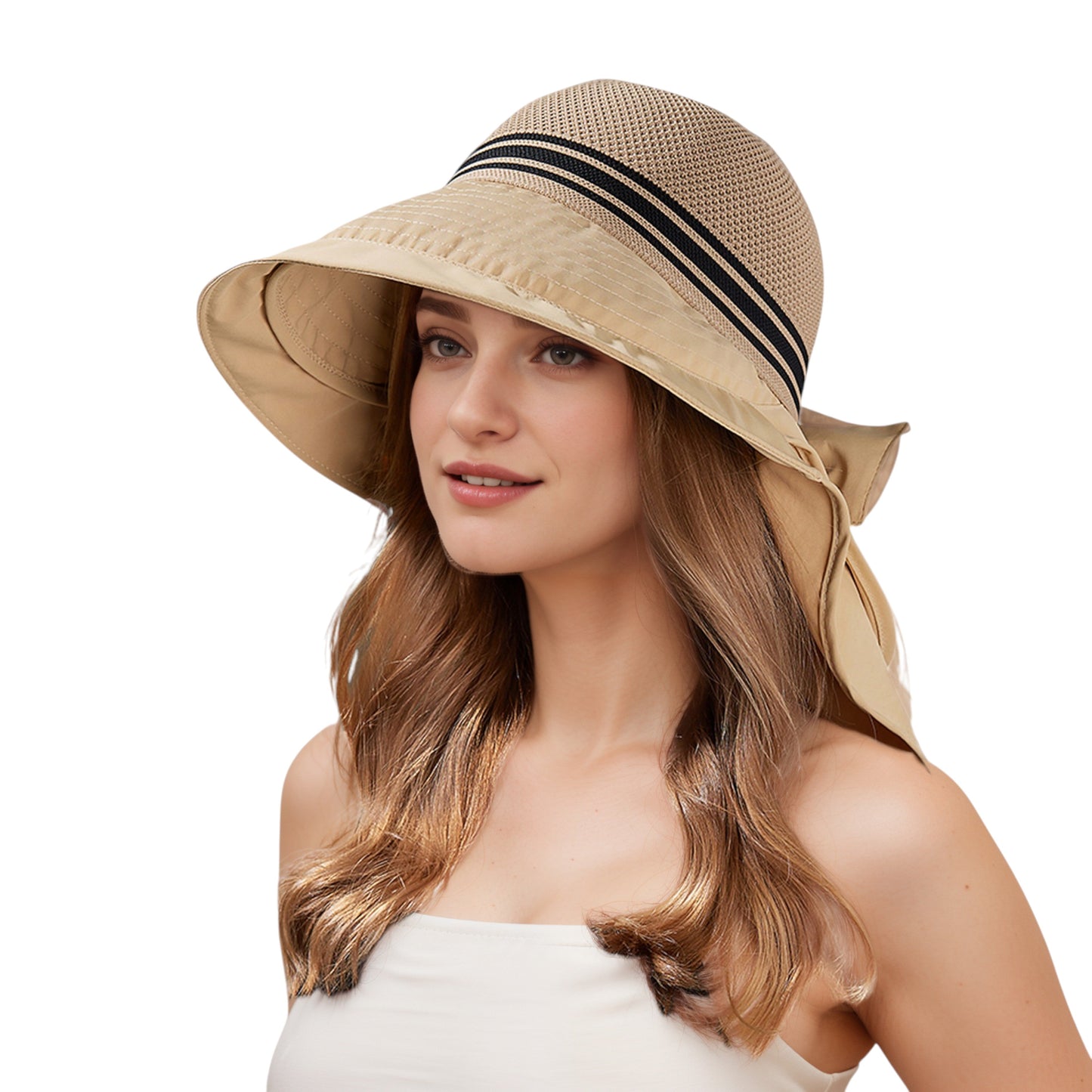 Anna-Kaci Wide Brim Mesh Sun Hat with Back Bow UV Protection Foldable Travel Hat for Women Outdoor Summer Style