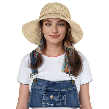 Anna-Kaci Woven Floppy Sun Hat with Rounded Crown and Decorative Bow Detail for Elegant Summer Shade and Vacation Style