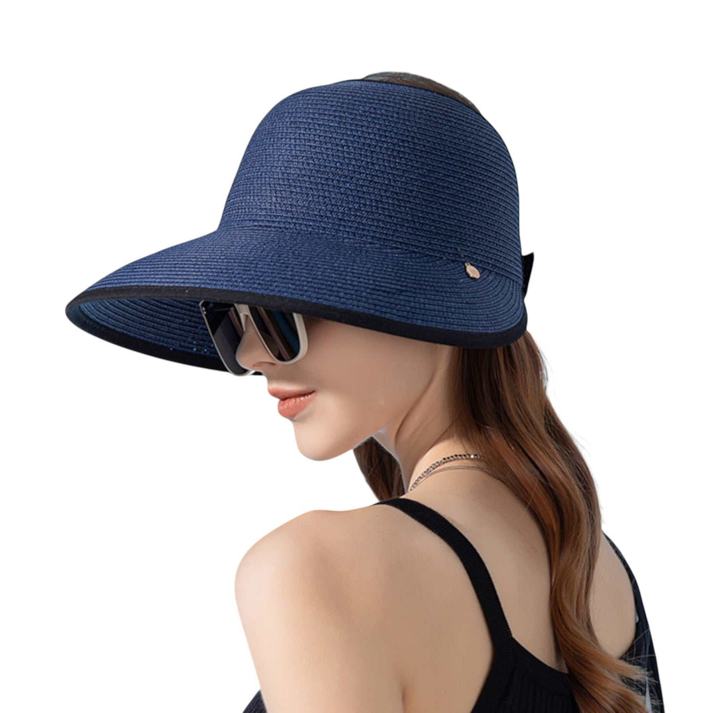 Anna-Kaci Roll Up Wide Brim Visor Sun Hat with Ponytail Hole and UV Protection Lightweight Packable Foldable Summer Cap