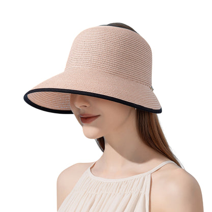 Anna-Kaci Roll Up Wide Brim Visor Sun Hat with Ponytail Hole and UV Protection Lightweight Packable Foldable Summer Cap