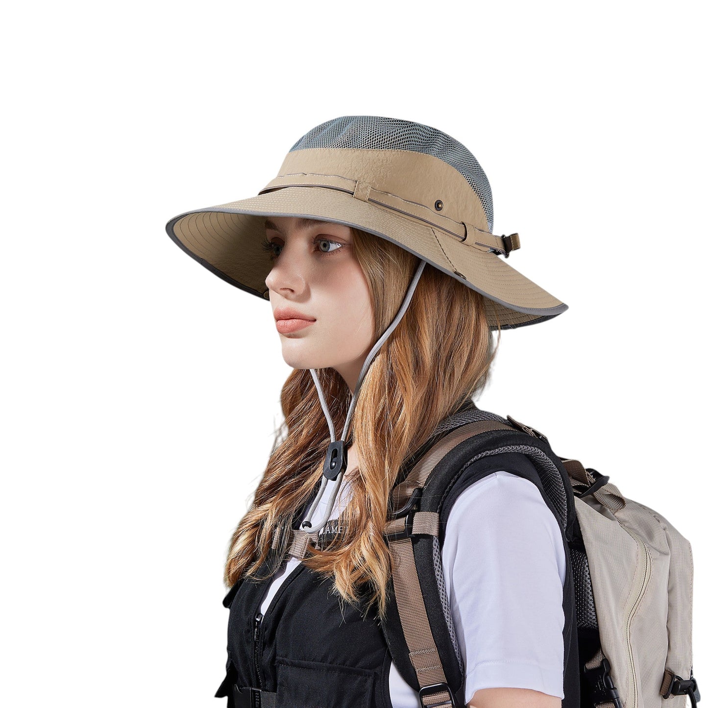 Anna-Kaci Wide Brim Outdoor Hat with Mesh Ventilation Snap-Up Sides and Chin Strap for Hiking, Beach, Travel, and Sun Protection