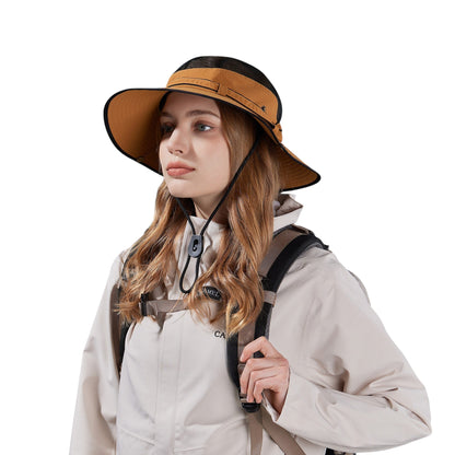 Anna-Kaci Wide Brim Outdoor Hat with Mesh Ventilation Snap-Up Sides and Chin Strap for Hiking, Beach, Travel, and Sun Protection