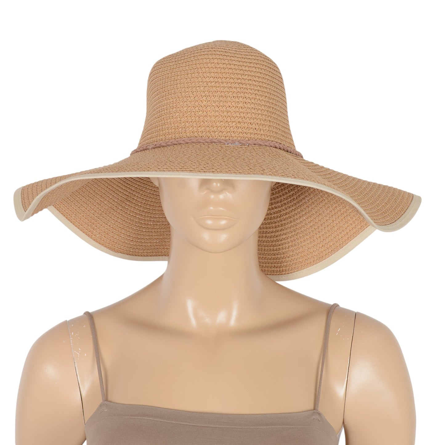 Anna-Kaci Wide Brim Straw Sun Hat with Braided Cord Detail Lightweight Packable Design for Beach Outdoor Protection