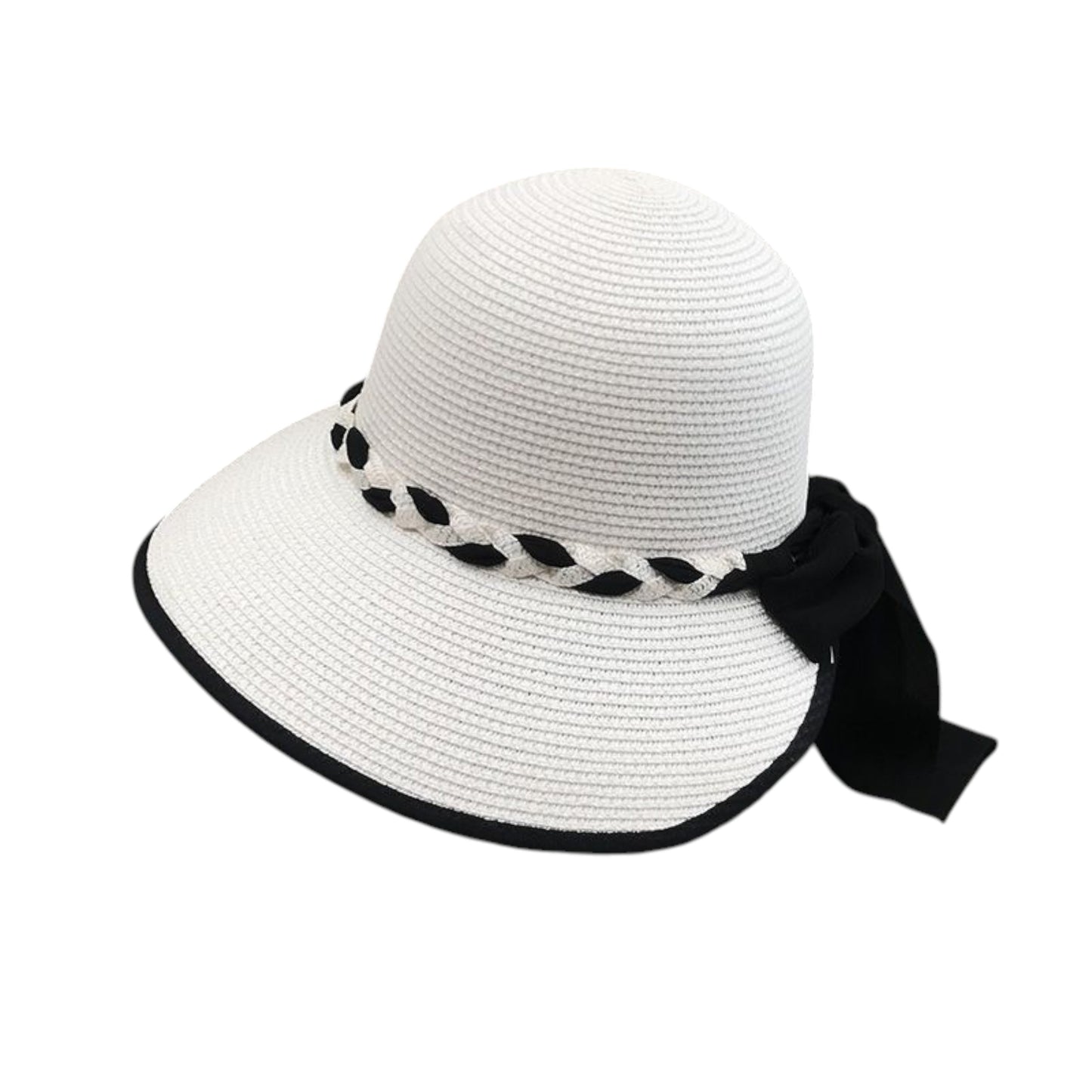 Anna-Kaci Women's Wide Brim Straw Hat with Braided Band and Contrast Bow Detail