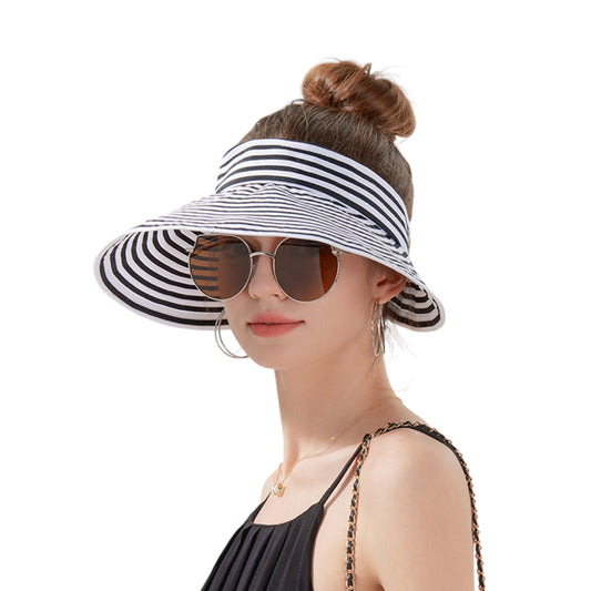 Anna-Kaci Striped Wide Brim Sun Visor Hat Lightweight Foldable Design for Outdoor Travel Beach Hiking Sports Vacations