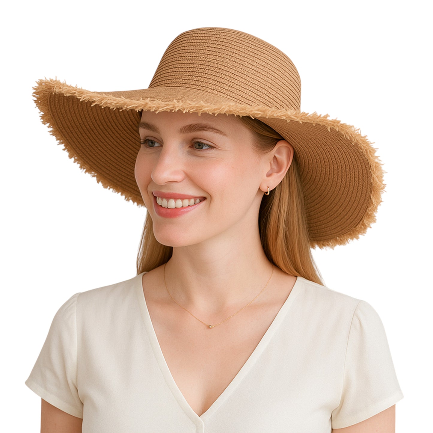 Anna-Kaci Wide Brim Straw Floppy Hat with Frayed Edges Lightweight Sun Protection for Beach Vacation Outdoor Travel Style