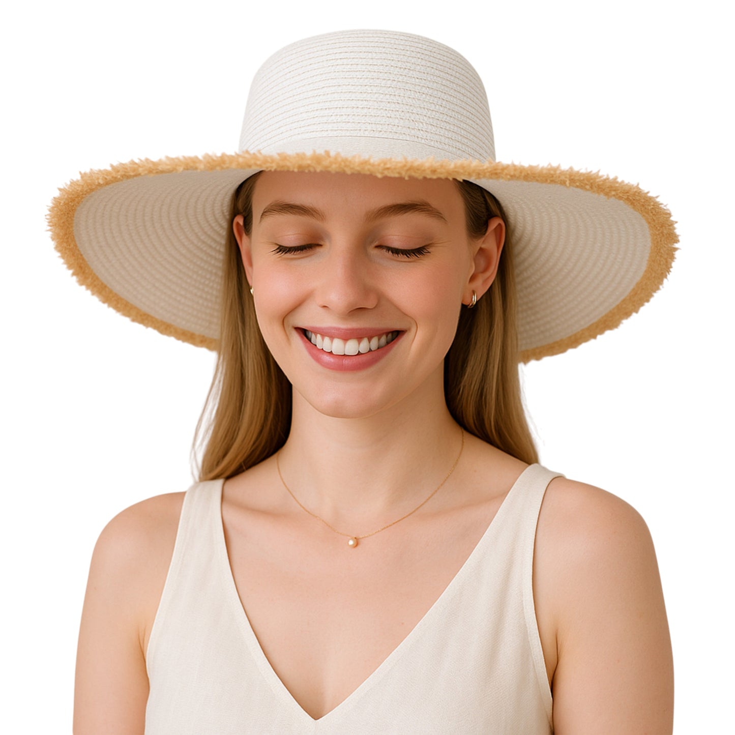 Anna-Kaci Wide Brim Straw Floppy Hat with Frayed Edges Lightweight Sun Protection for Beach Vacation Outdoor Travel Style
