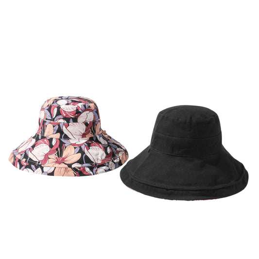Anna-Kaci 2-in-1 Women's Floral & Solid Double-Sided Bucket Hat for Outdoor