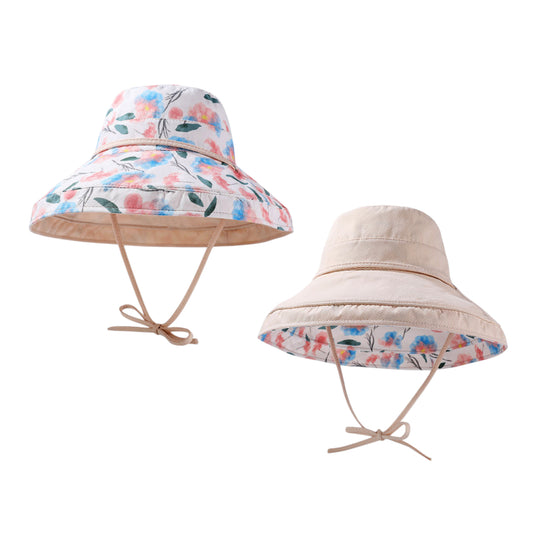 Anna-Kaci Women's Reversible Floral & Solid Bucket Sun Hat with Chin Strap