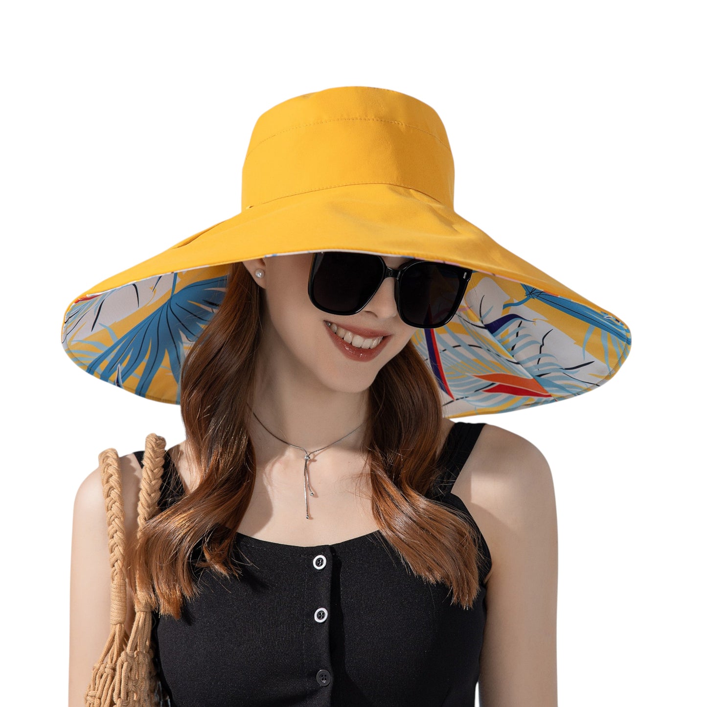 Anna-Kaci Wide Brim Floppy Sun Hat with Colorful Printed Underside UV Protection Lightweight Foldable Design for Outdoor Use