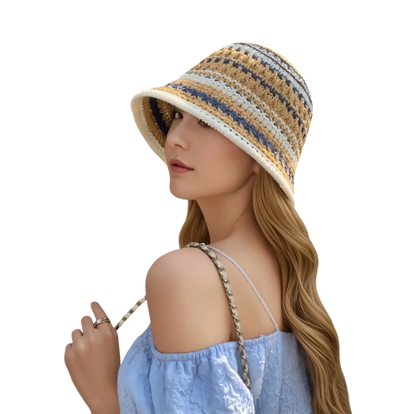 Anna-Kaci Women's Multicolor Striped Crochet Bucket Hat Lightweight Summer Accessory