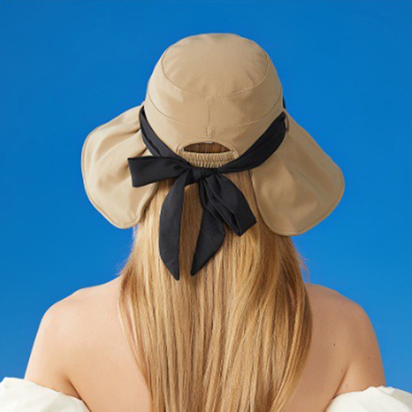 Anna-Kaci Women's Wide Brim Floppy Sun Hat with Contrast Bow Band and Structured Crown