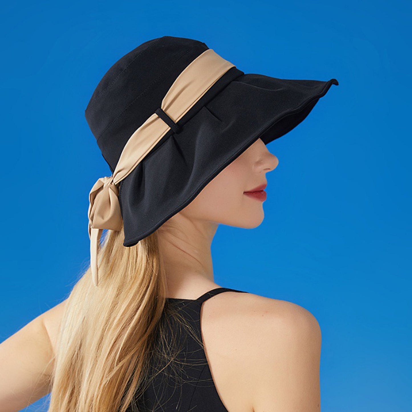 Anna-Kaci Women's Wide Brim Floppy Sun Hat with Contrast Bow Band and Structured Crown