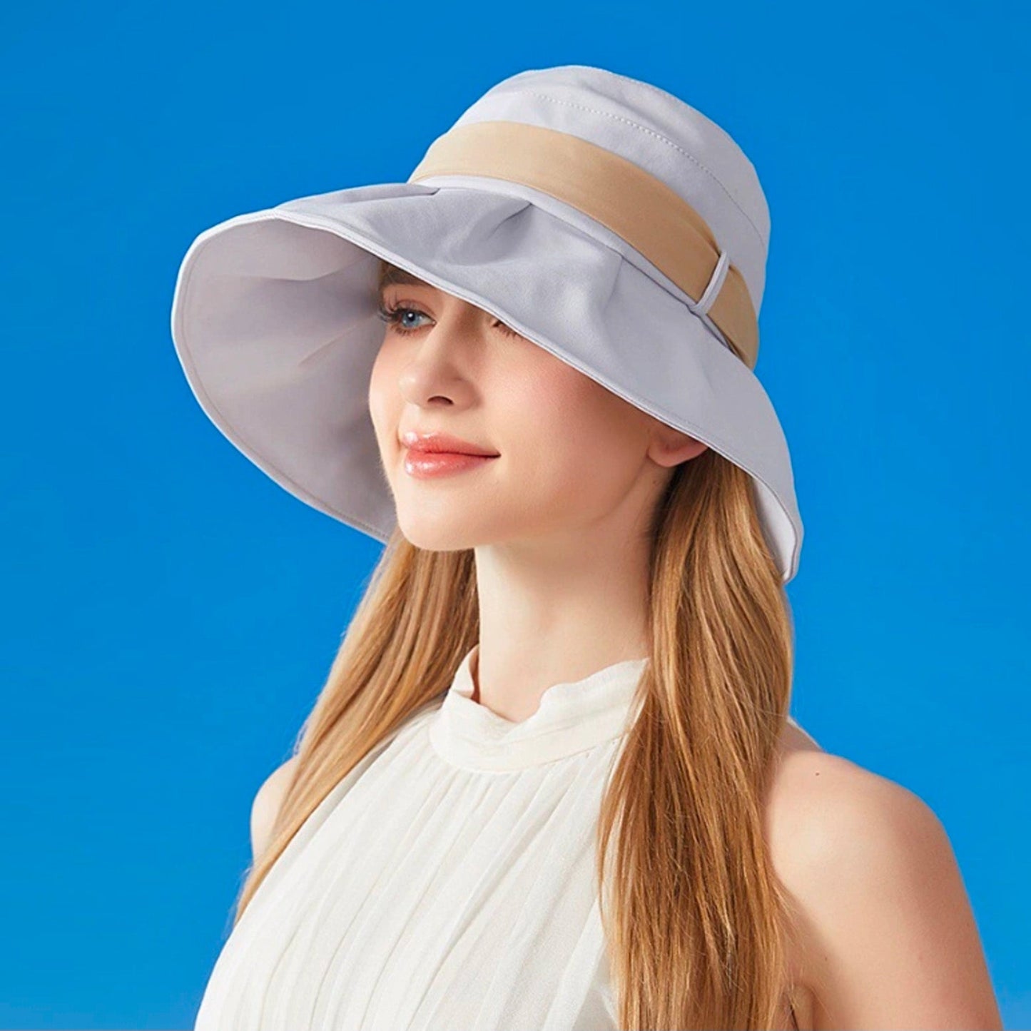 Anna-Kaci Women's Wide Brim Floppy Sun Hat with Contrast Bow Band and Structured Crown