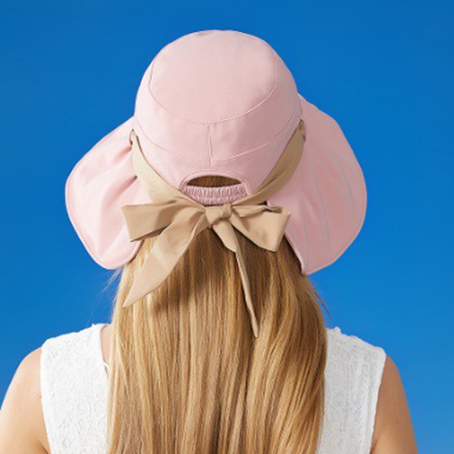 Anna-Kaci Women's Wide Brim Floppy Sun Hat with Contrast Bow Band and Structured Crown