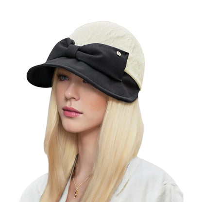 Anna-Kaci Women's Structured Visor Cloche Hat with Oversized Bow and Textured Dome Crown