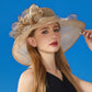 Anna-Kaci Women's Wide Brim Organza Dress Hat with Sheer Ribbon Floral Design for Formal Events and Sun Protection