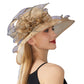 Anna-Kaci Women's Wide Brim Organza Dress Hat with Sheer Ribbon Floral Design for Formal Events and Sun Protection