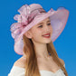 Anna-Kaci Women's Wide Brim Organza Dress Hat with Sheer Ribbon Floral Design for Formal Events and Sun Protection