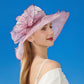 Anna-Kaci Women's Wide Brim Organza Dress Hat with Sheer Ribbon Floral Design for Formal Events and Sun Protection