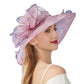Anna-Kaci Women's Wide Brim Organza Dress Hat with Sheer Ribbon Floral Design for Formal Events and Sun Protection